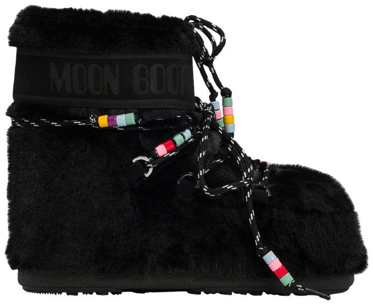 Moon Boot Icon Faux Fur Low Boot Black Beads