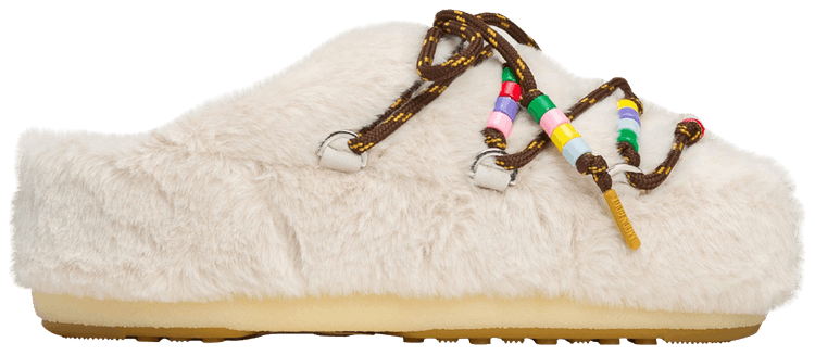Moon Boot Mule Faux Fur White Beads