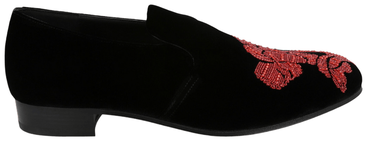 Ferragamo Beaded Orchid Velvet Loafer Black Red