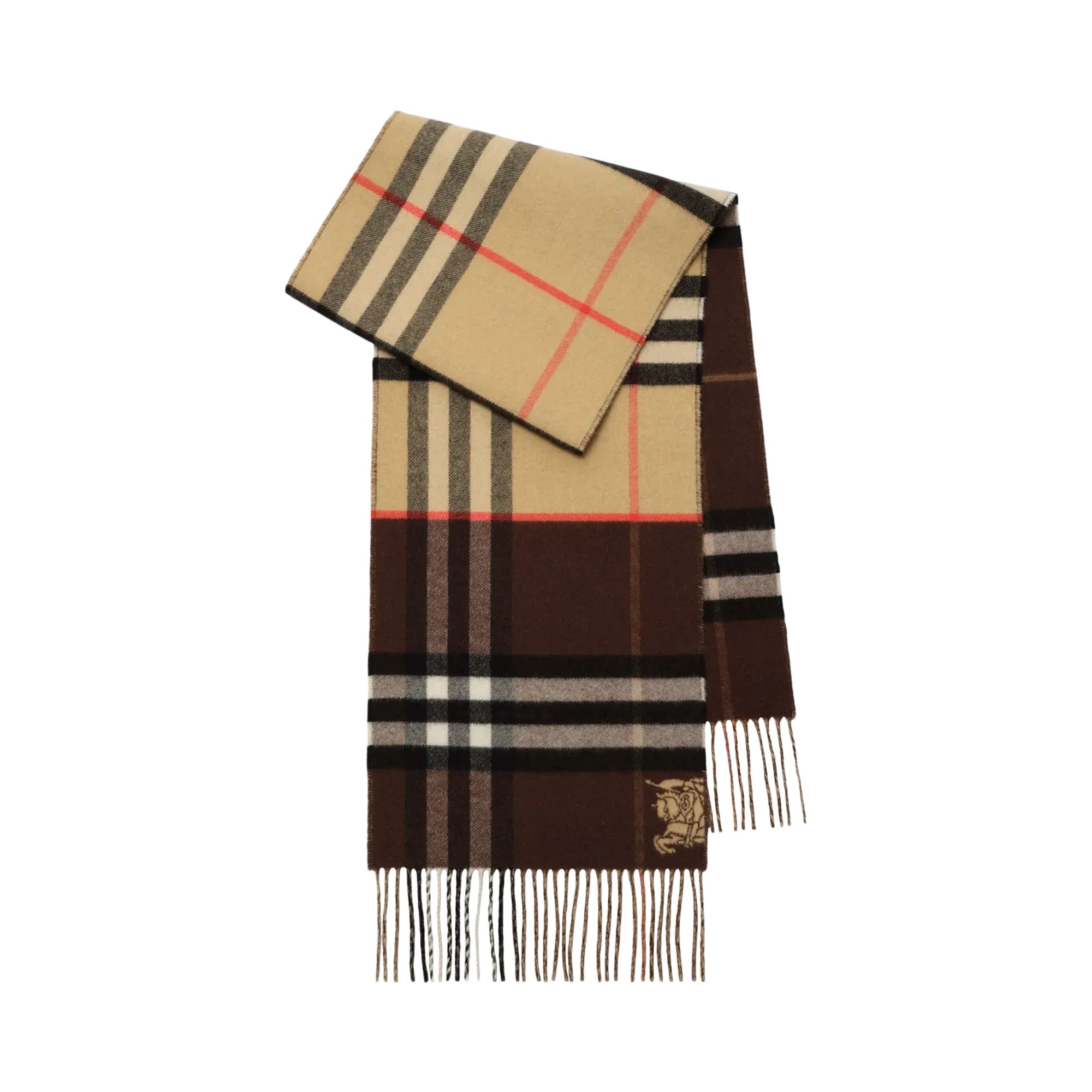Pre-owned Burberry Double-faced Contrast Check Ekd Scarf 'sand/treacle Brown' | Men's Size Onesize