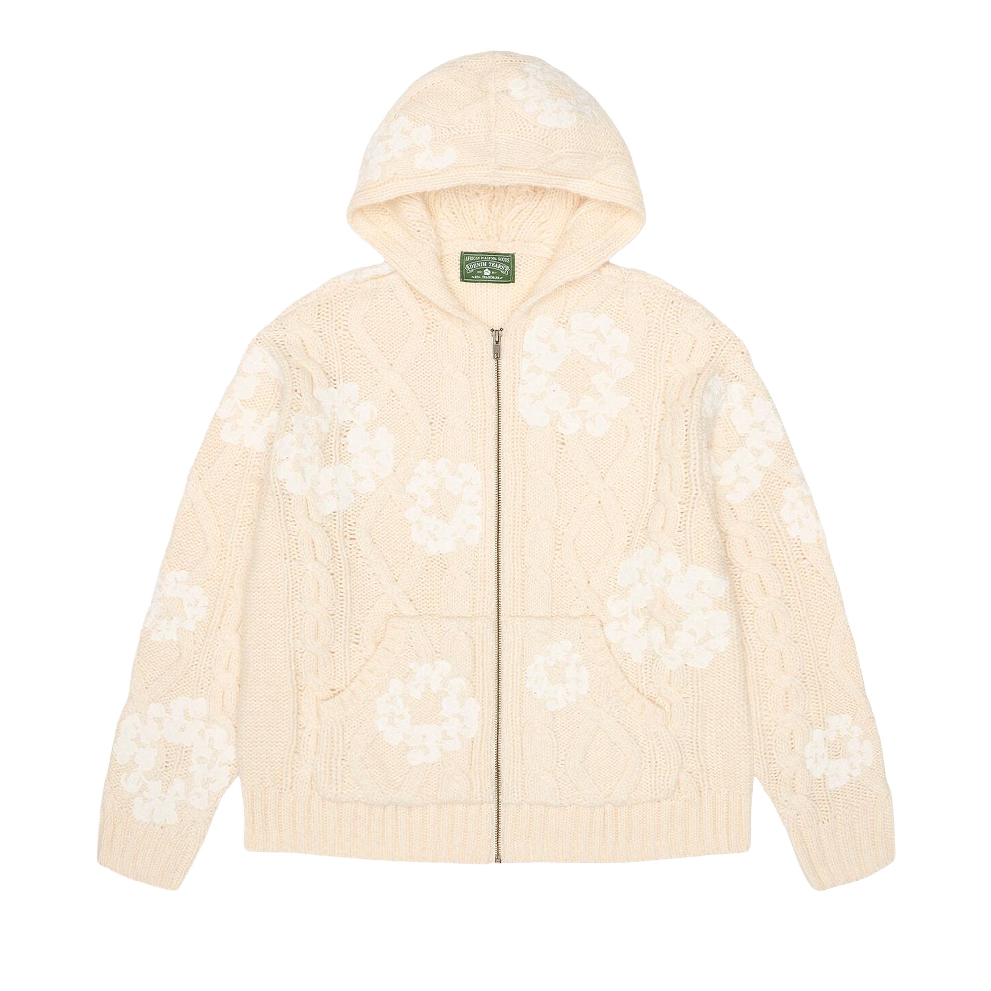 Pre-owned Denim Tears Cotton Wreath Fisherman Zip Up Sweater 'tan' | Men's Size M In Brown