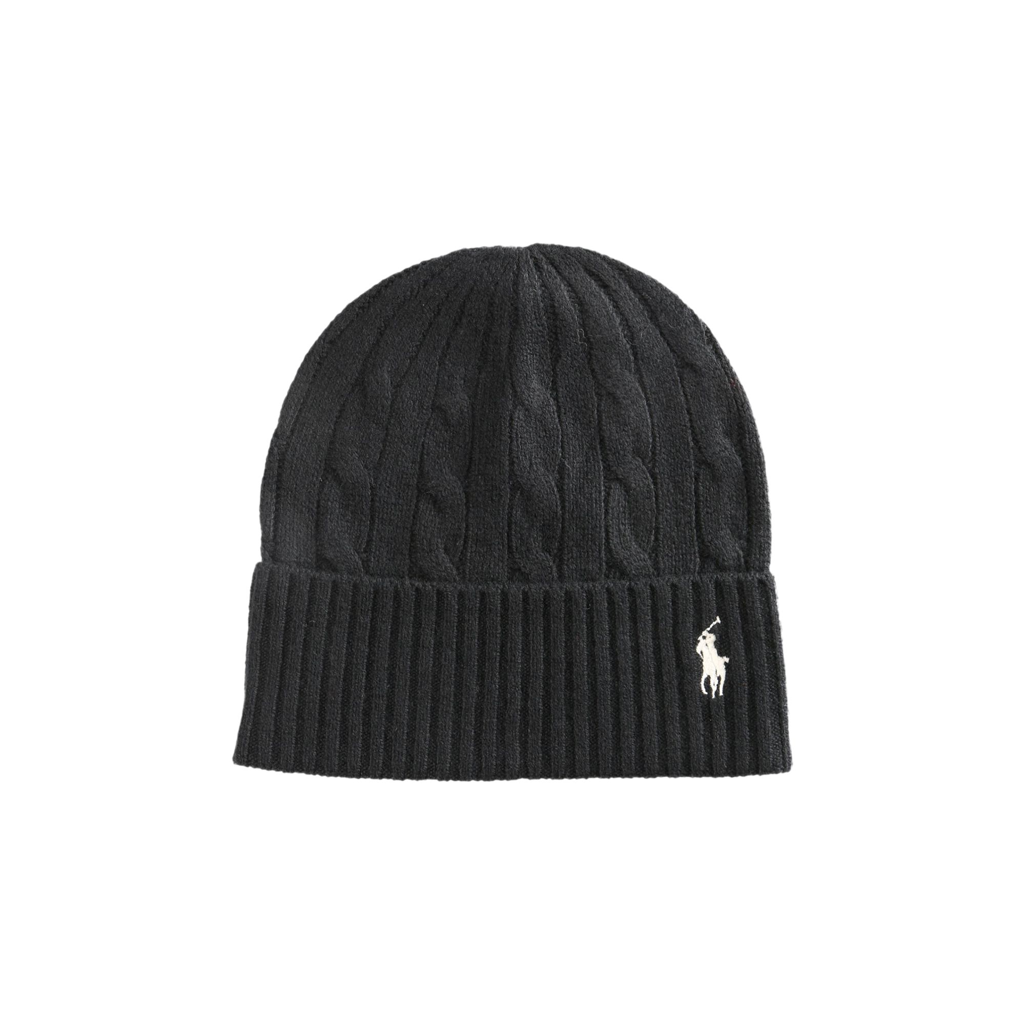 Pre-owned Polo Ralph Lauren Cashmere Cable Beanie 'black' | Women's Size Onesize