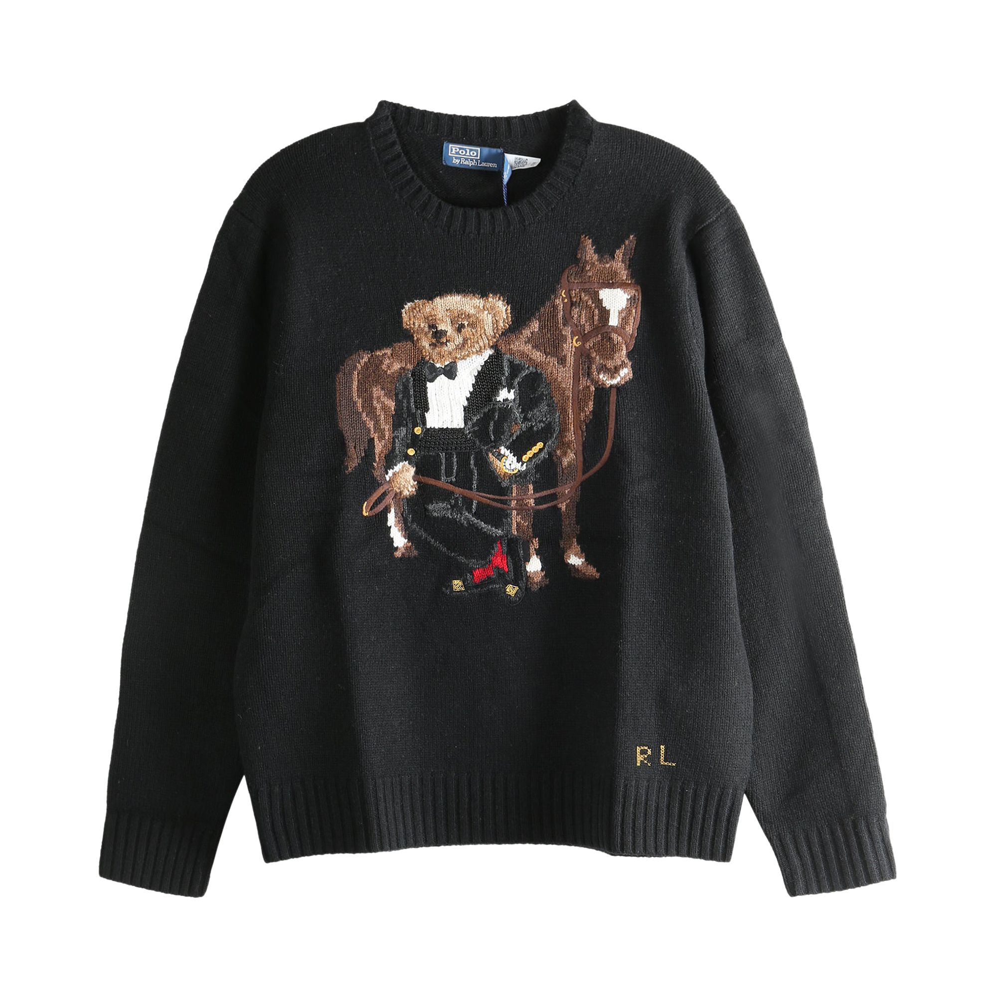 Pre-owned Polo Ralph Lauren Long-sleeve Lunar New Year Bear Sweater 'polo Black' | Men's Size L