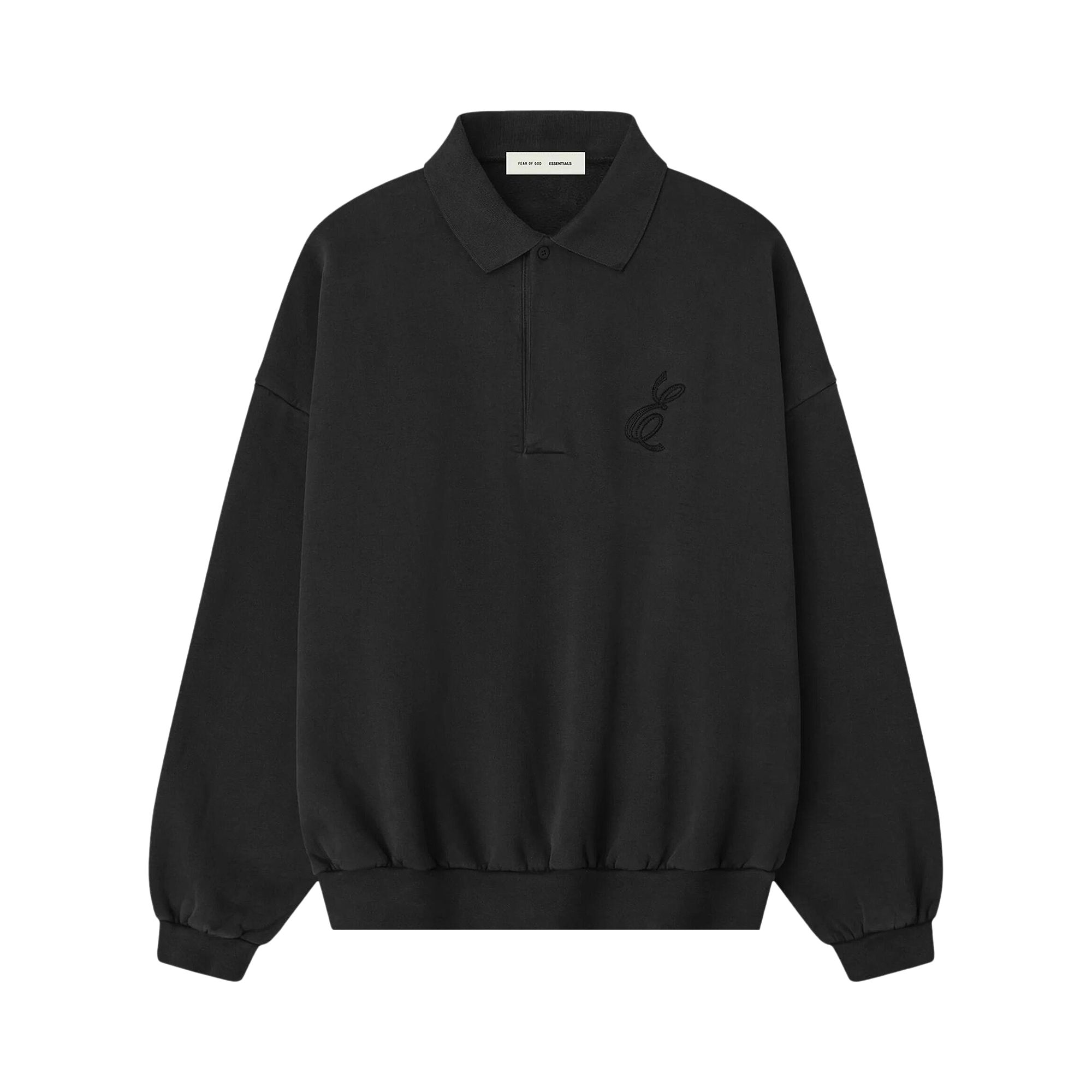 Pre-owned Essentials Fear Of God Embroidered Classic Polo Sweatshirt 'vintage Black' | Men's Size Xs