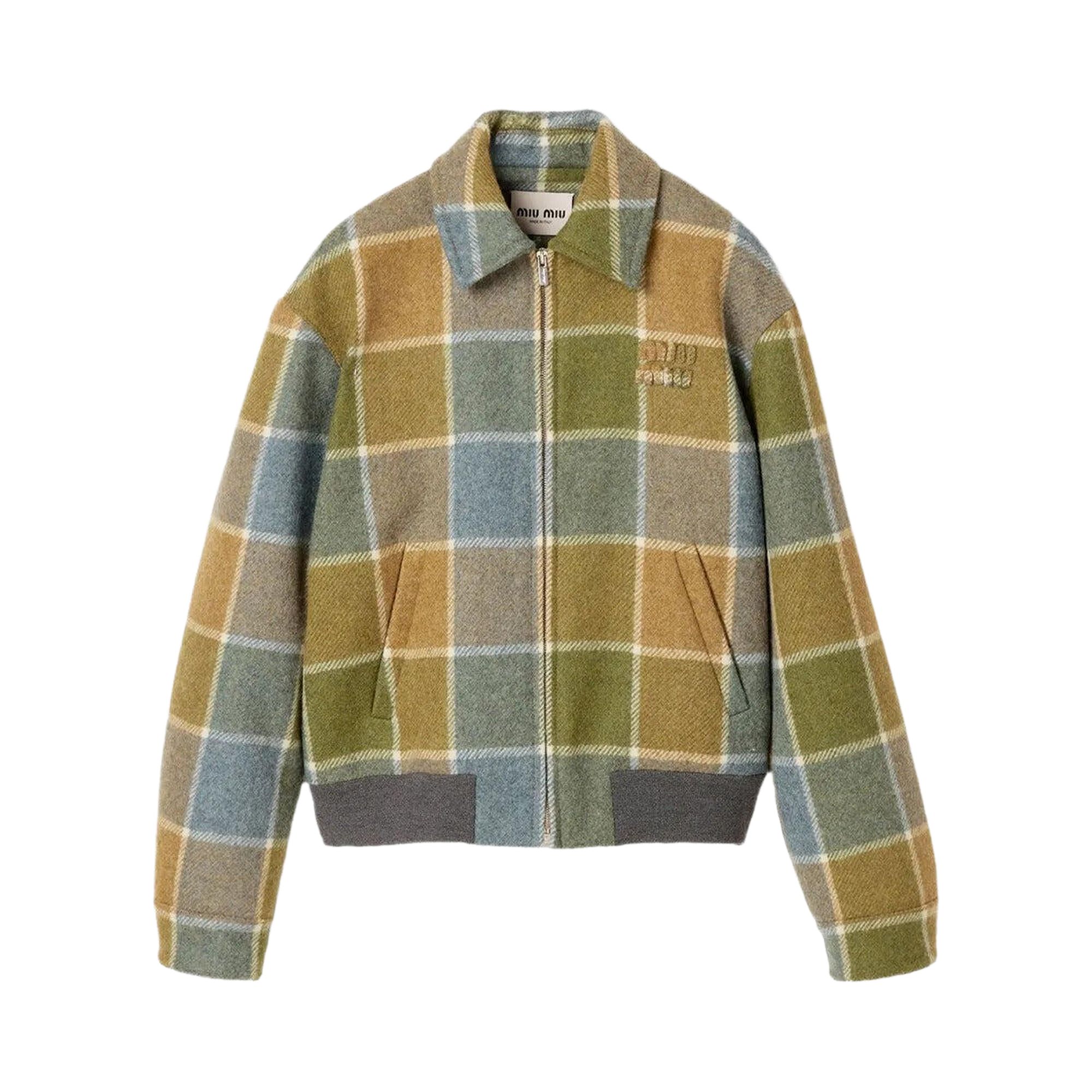 Pre-owned Miu Miu Check Padded Jacket 'camel/aviator Blue' | Tan | Women's Size 40 In Brown