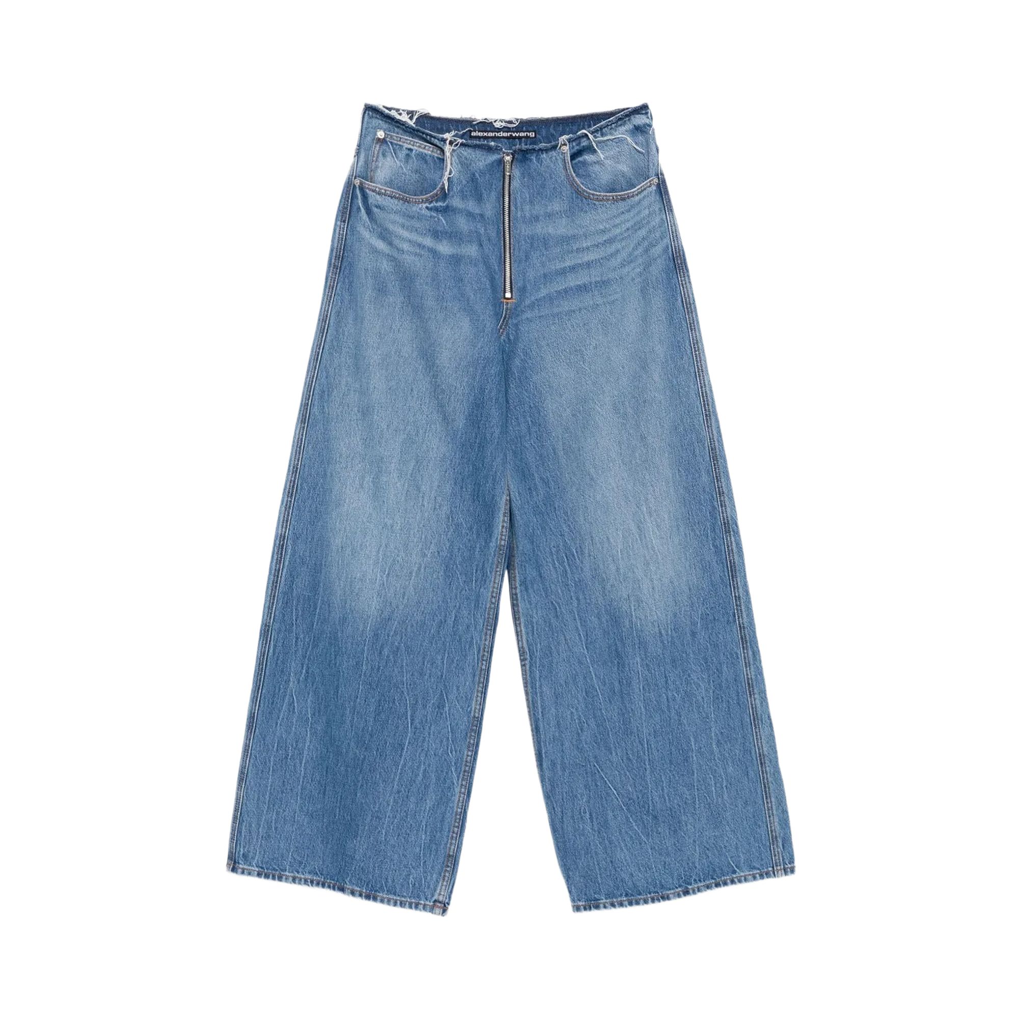 Pre-owned Alexander Wang Exposed Zipper Surge Low Rise Wide Leg Jean 'vintage Marbled Blue' | Women's Size 26