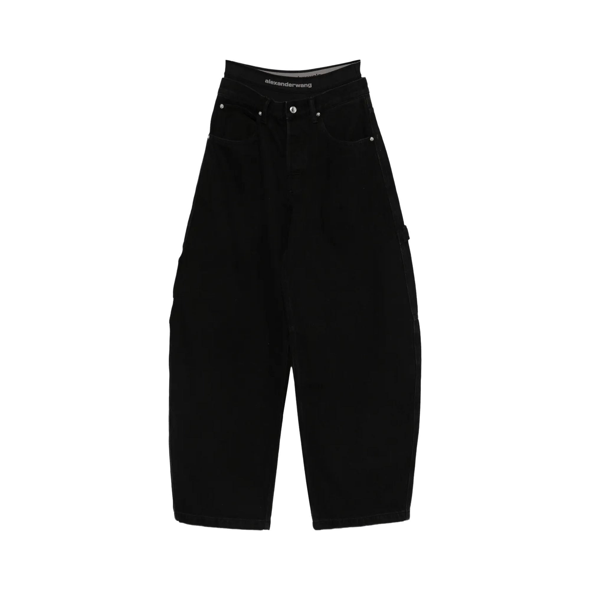 Pre-owned Alexander Wang Logo Elastic Prestyled Mid Rise Oversized Jean 'washed Black' | Women's Size 26