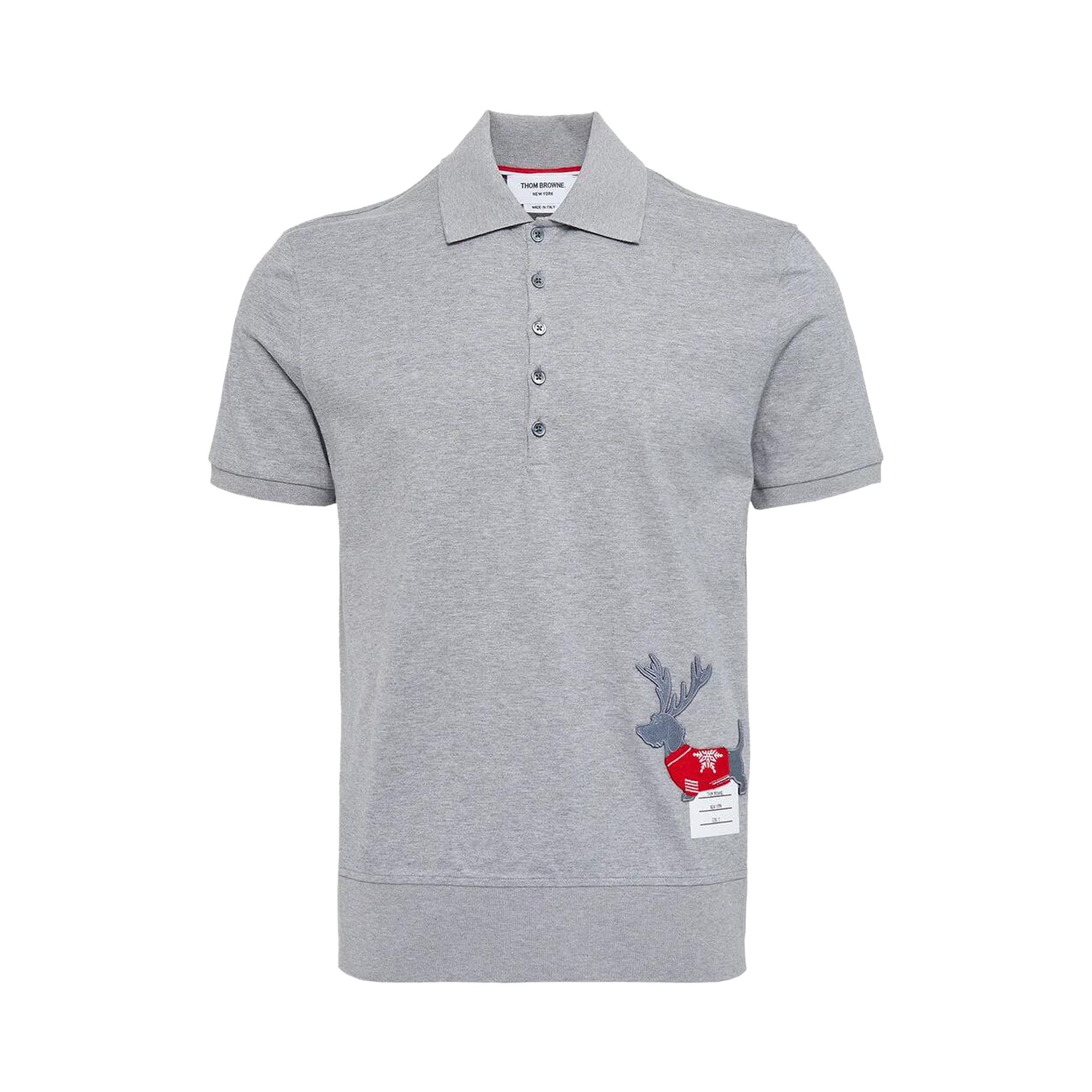 Pre-owned Thom Browne Reindeer Hector Short-sleeve Rib Cuff Polo 'light Grey' | Men's Size 3 In Gray