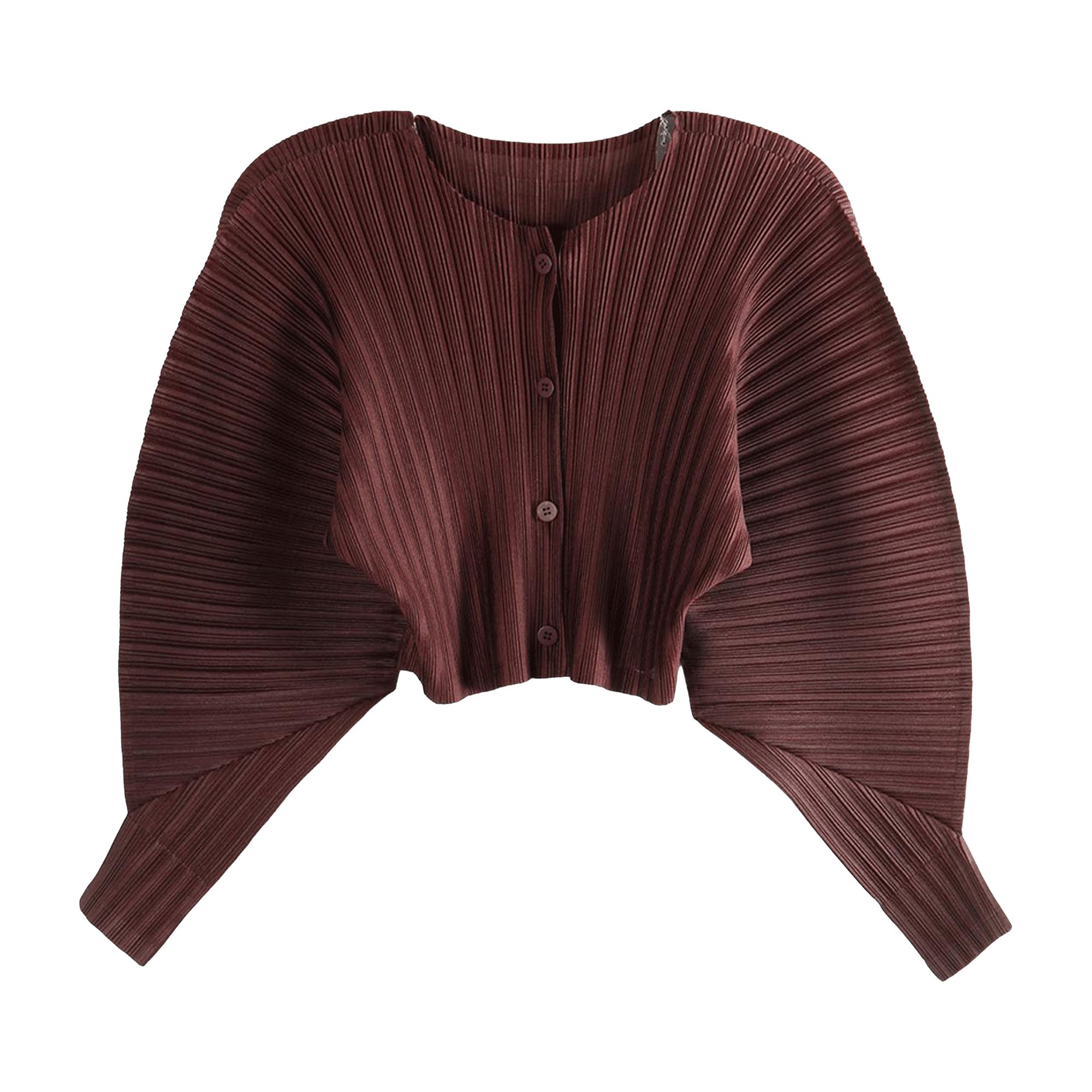 Pre-owned Issey Miyake Pleats Please Rib Pleats January Cardigan 'bordeaux' | Brown | Women's Size Onesize