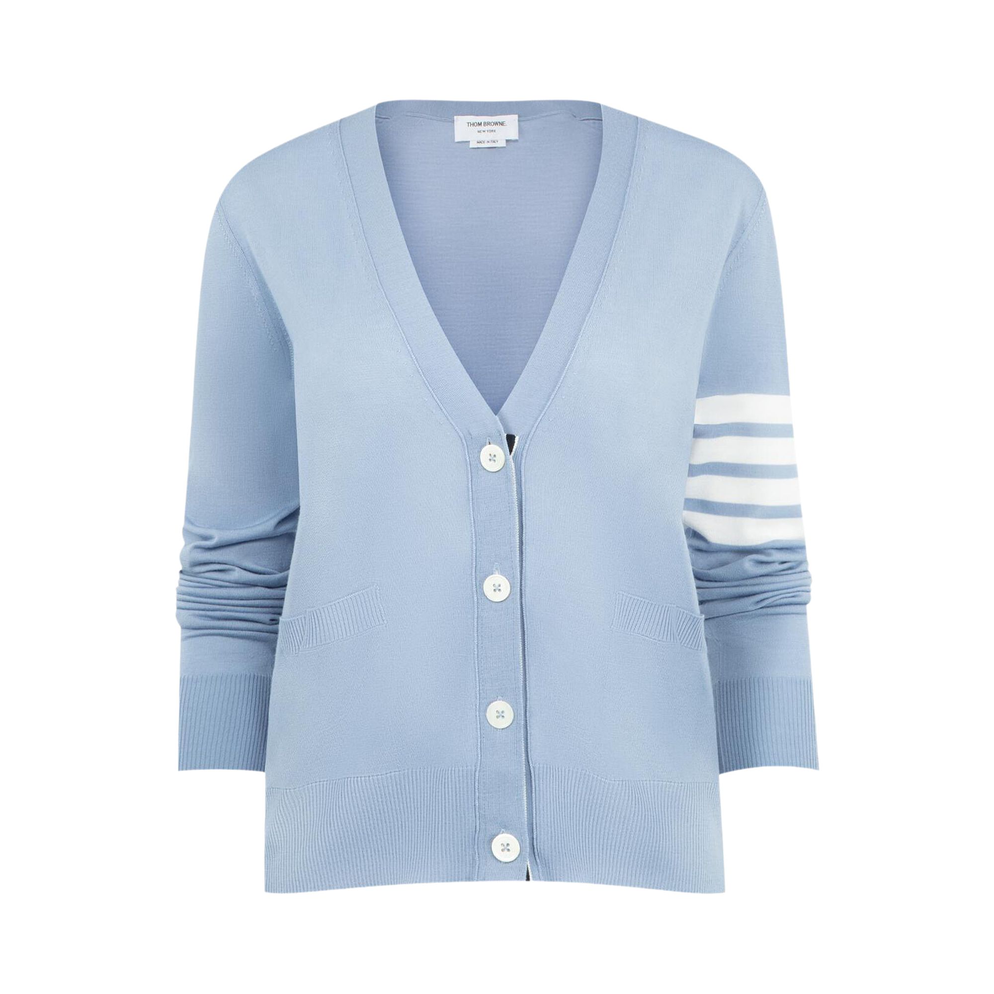 Pre-owned Thom Browne Merino Wool Relaxed Fit V-neck Cardigan 'light Blue' | Women's Size 40