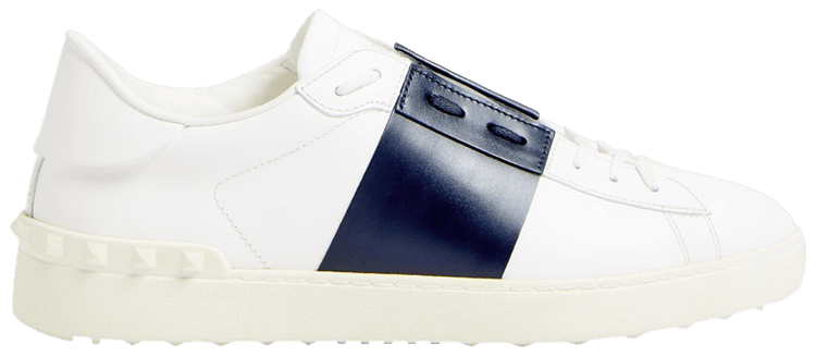 Valentino Garavani Calfskin Open Sneaker White Navy