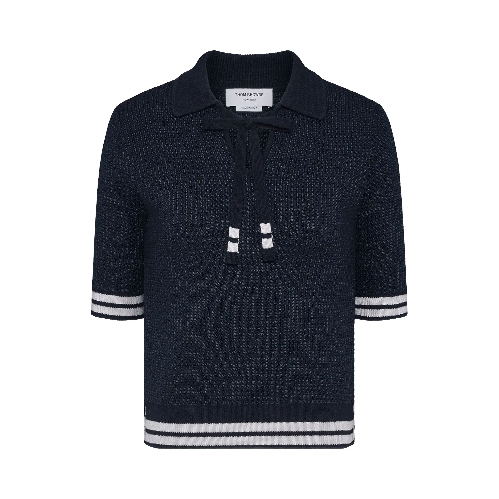 Pre-owned Thom Browne Tuck Stitch Short-sleeve Neck Tie Polo 'navy' | Blue | Women's Size 42