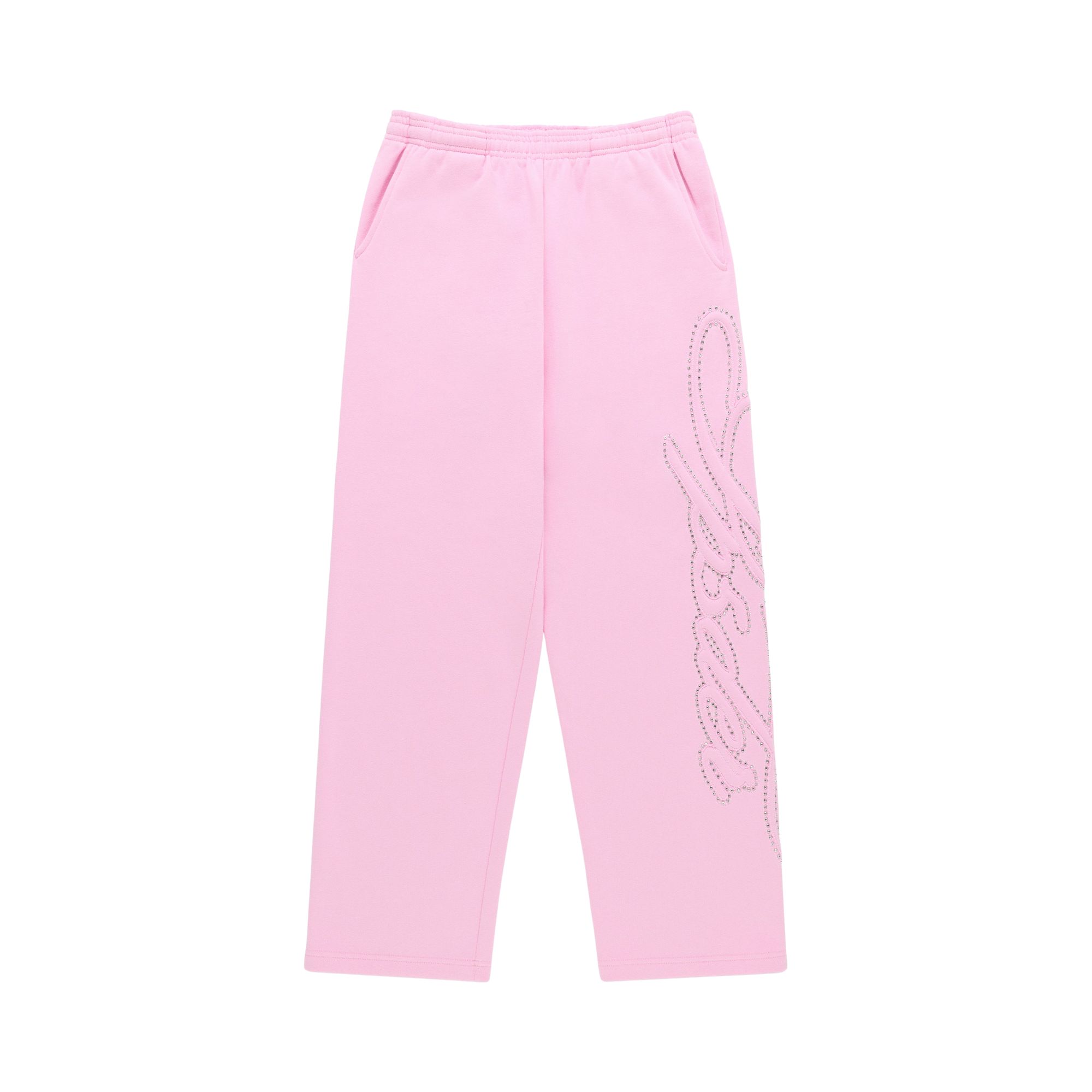 Pre-owned Sp5der Rhinestone Script Wide Leg Sweatpant 'light Pink' | Men's Size Xxl