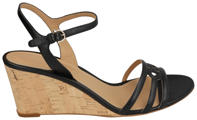 Ferragamo Wmns Fieri Leather Wedge Sandal Black