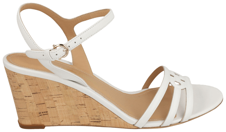 Ferragamo Wmns Fieri Leather Wedge Sandal White