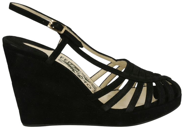 Ferragamo Wmns Claretta Suede Wedge Black