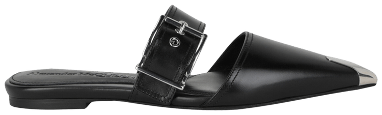 Alexander McQueen Wmns Punk Leather Flat Black Silver