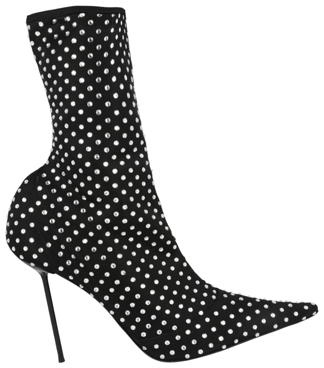 Paris Texas Wmns Lidia Mesh Studded Ankle Boot Black Crytal Diamond