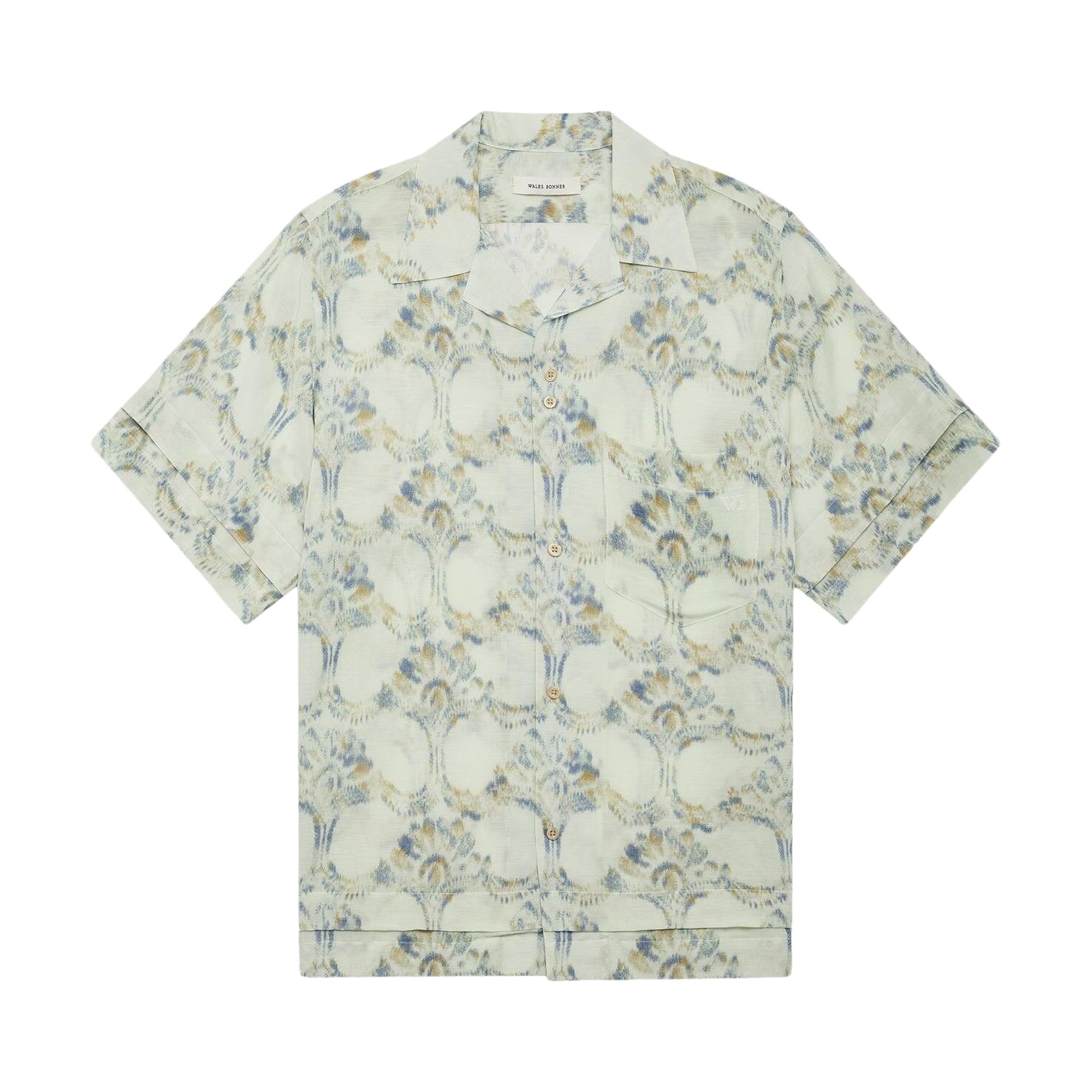 Pre-owned Wales Bonner Lotus Bowling Shirt 'pale Teal/olive/lavender' | Blue | Men's Size 52