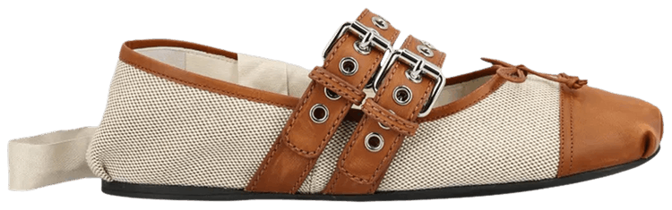 Miu Miu Wmns Canvas Ballerinas Beige Tobacco