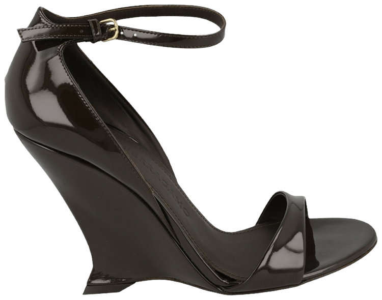 Ferragamo Wmns Vidette Patent Leather Wedge Sandal Medium Brown