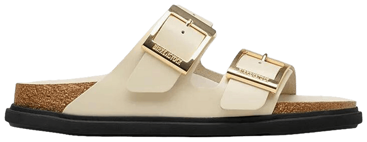 Birkenstock Arizona Droplet Buckle Leather Sandal High Shine Ecru