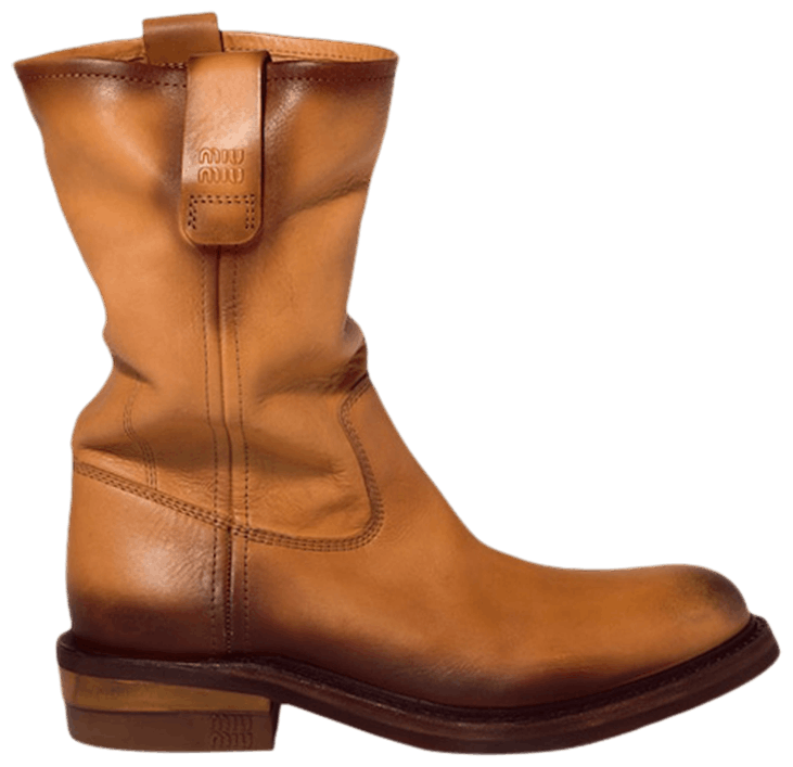 MIu Miu Wmns Foule Leather Bootie Light Tan