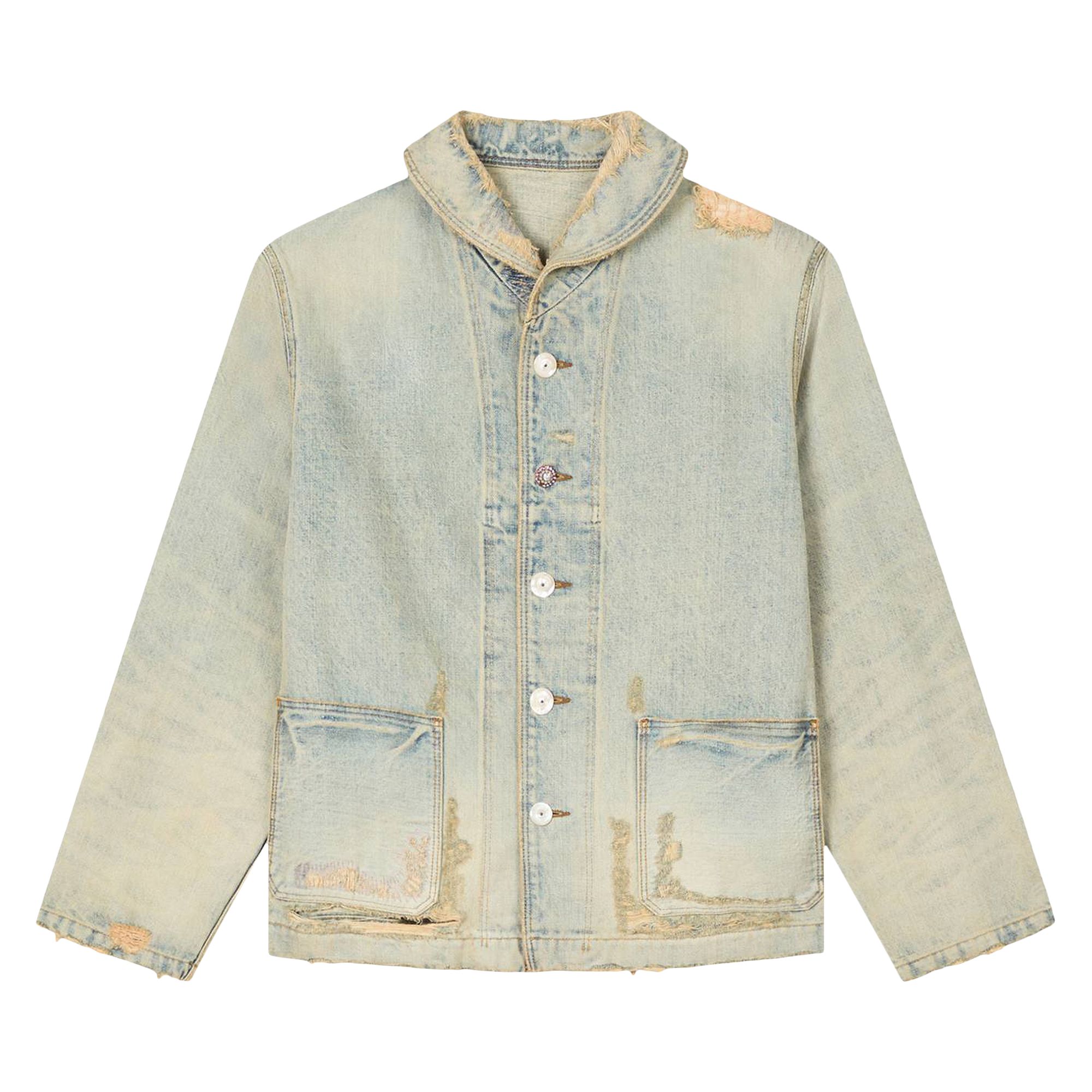 Pre-owned Kenzo Shawl Chore Jacket 'bleached Blue Denim' | Men's Size L