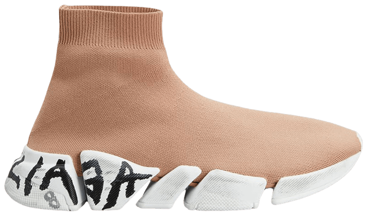 Balenciaga Wmns Speed 2 Graffiti Sock Bootie Dark Beige White Black