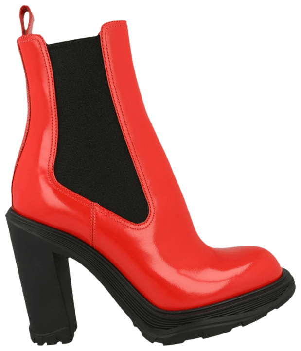 Alexander McQueen Wmns Tread Heeled Chelsea Boot Poppy Red Black