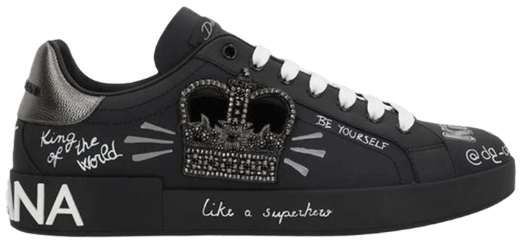 Dolce  Gabbana Rhinestone Crown Logo Patch Portofino Sneakers Black