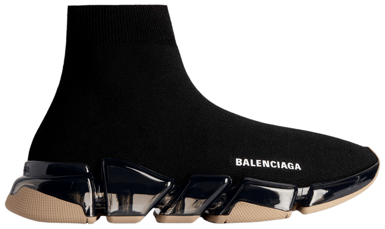 Balenciaga Speed 20 Full Clear Sole Recycled Knit Sneaker Black Beige