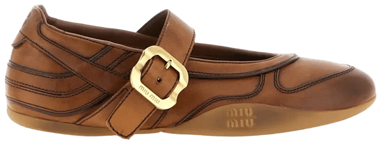 Miu Miu WmnsGymnasium Leather Ballerina Cognac