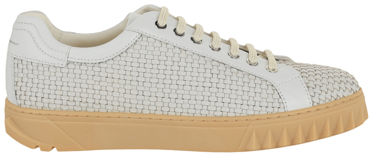 Ferragamo Cube 17 Woven Leather Sneaker White