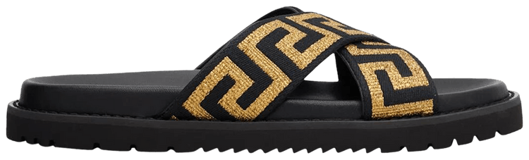 Versace Jacquard Nappa Sandal Black Gold
