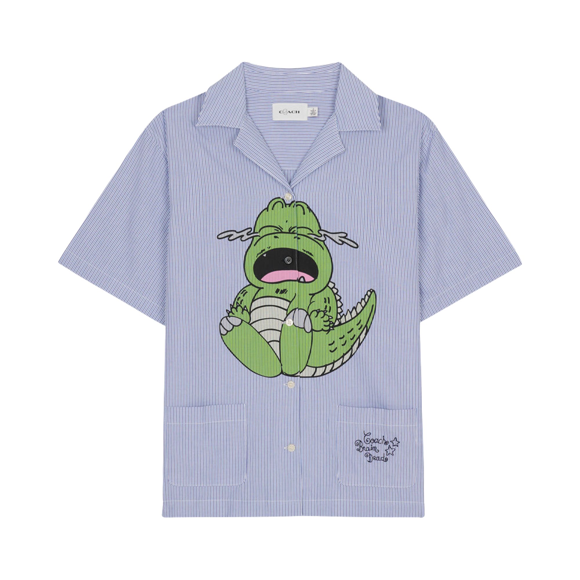 Pre-owned Brain Dead X Coach Crying Darby Dino Short Sleeve Button Up Shirt 'light Blue' | Women's Size 0