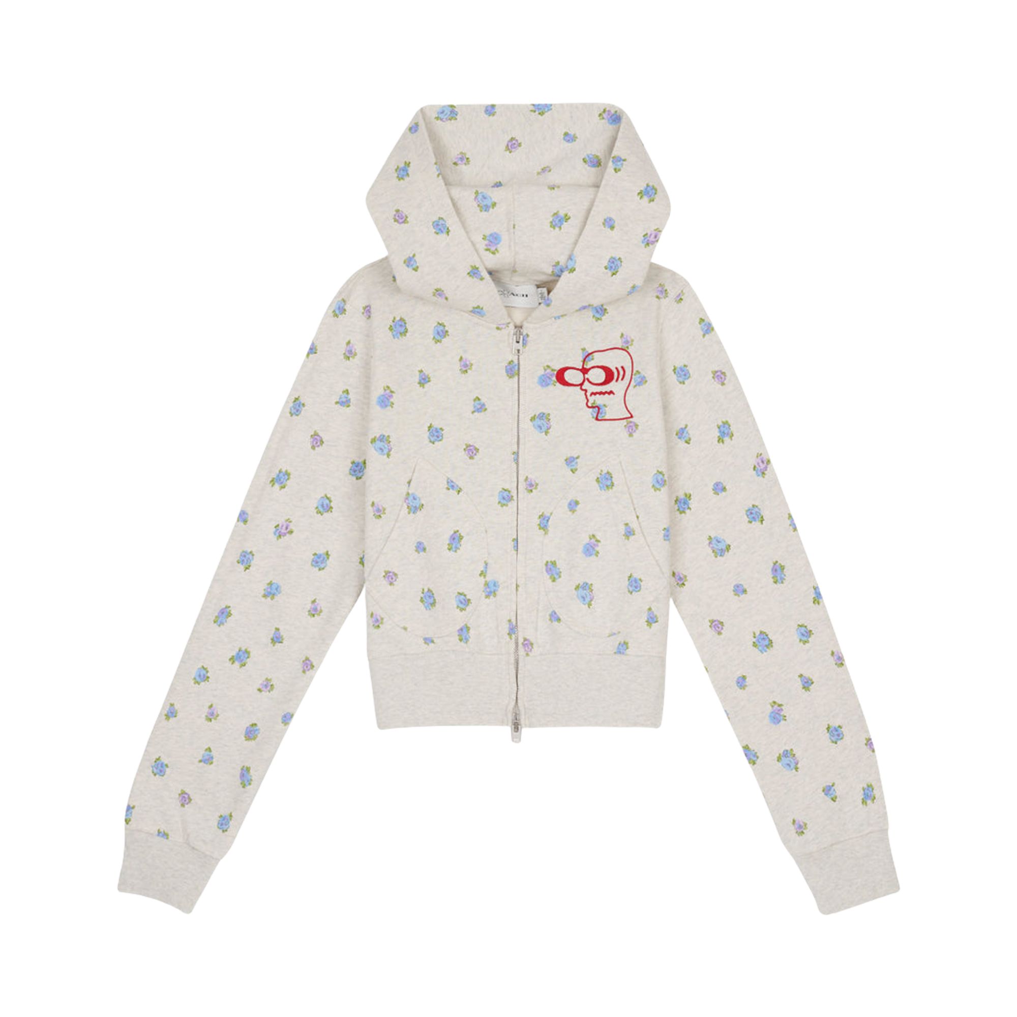 Pre-owned Brain Dead X Coach Shrunken Floral Print Hoodie 'heather Grey' | Women's Size S