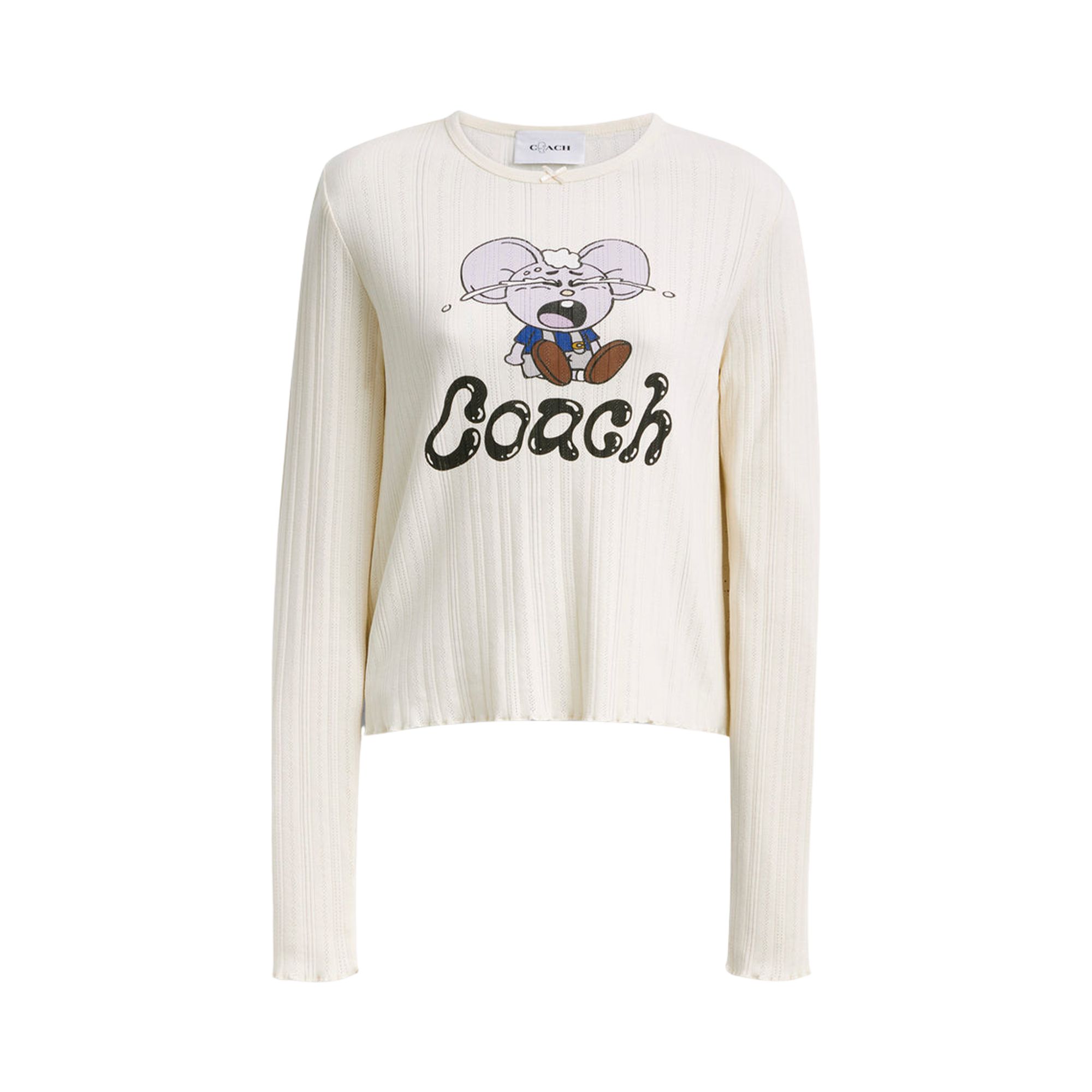 Pre-owned Brain Dead X Coach Long Sleeve Graphic Pointelle Top 'cream' | Women's Size Xs