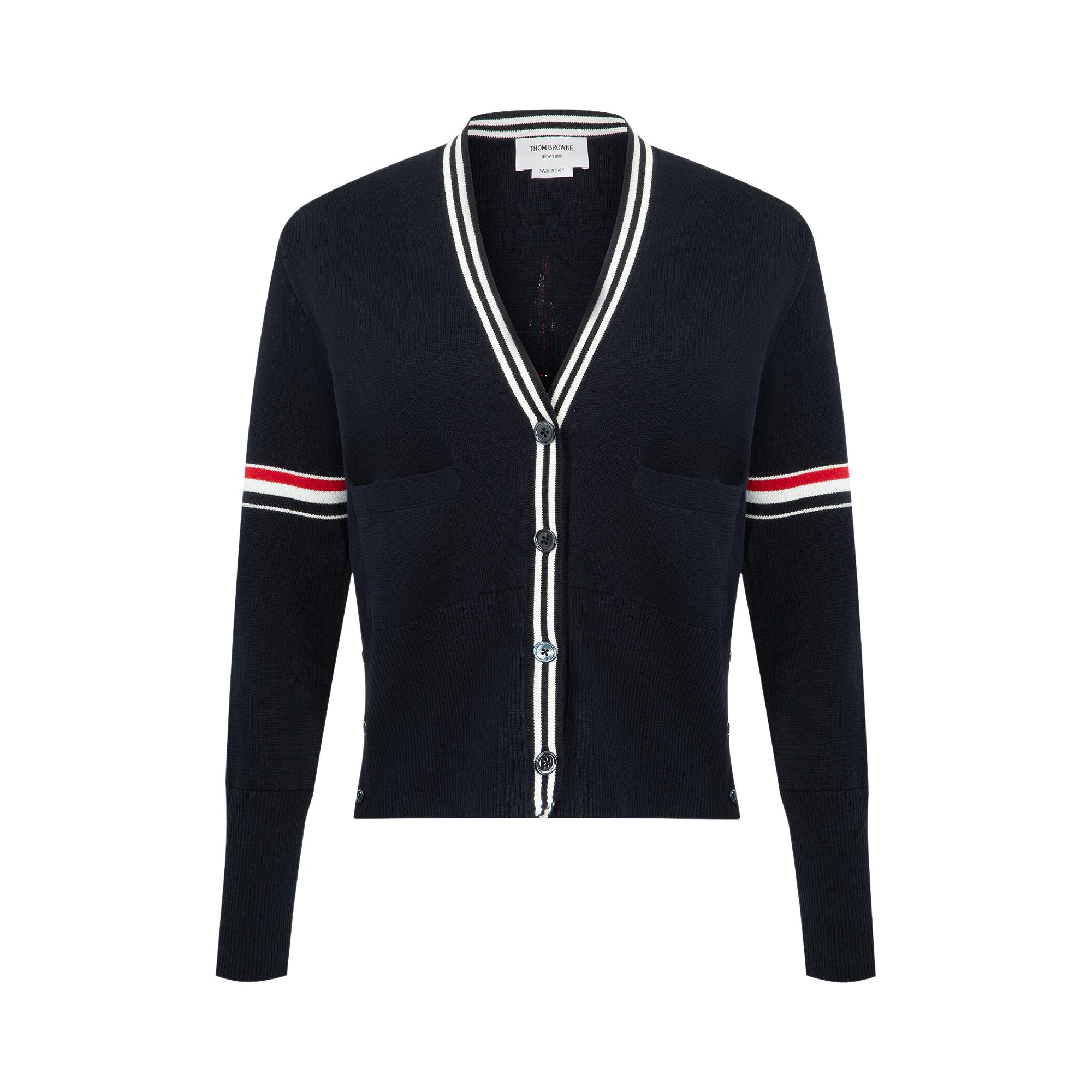 Pre-owned Thom Browne Sailboat Jacquard V-neck Cardigan 'navy' | Blue | Women's Size 42