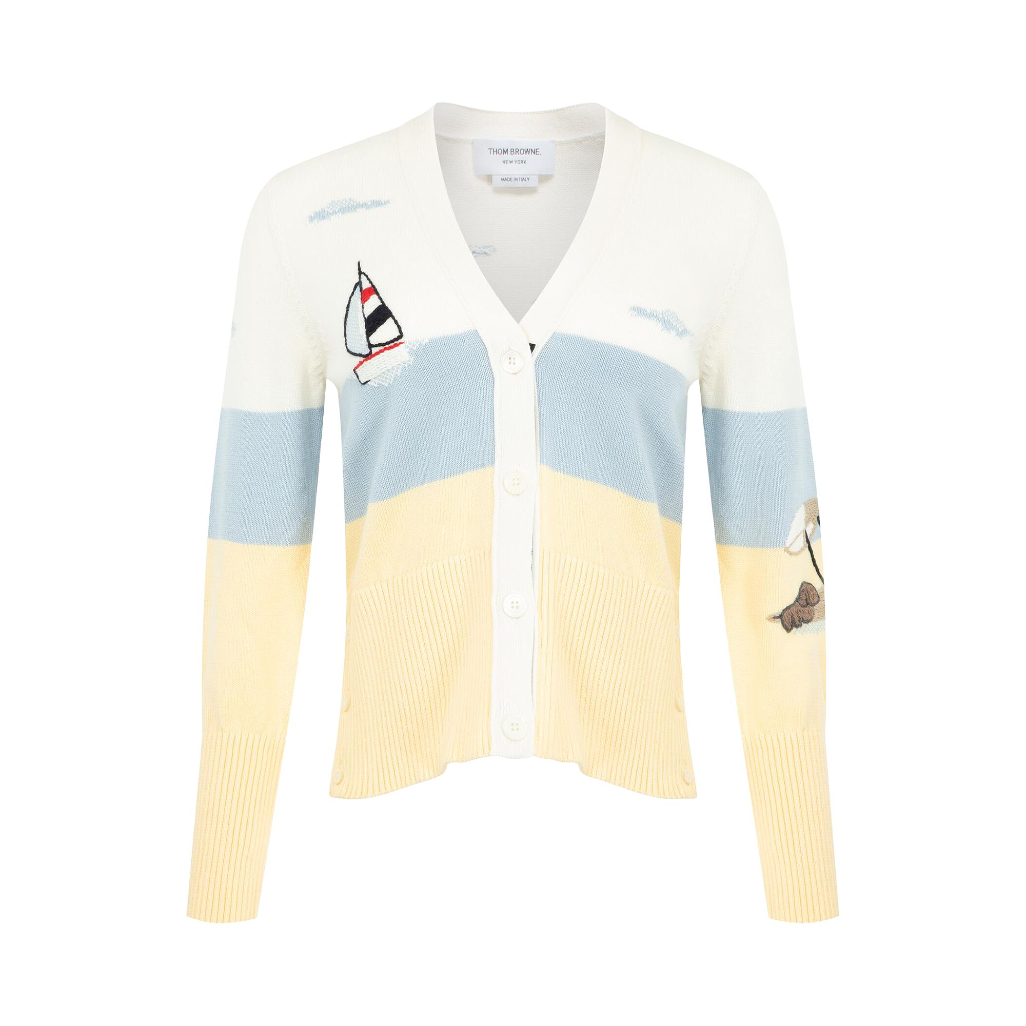 Pre-owned Thom Browne Hand Embroidery Nantucket Scenic Jersey Intarsia Classic Fit V-neck Cardigan 'white' | W
