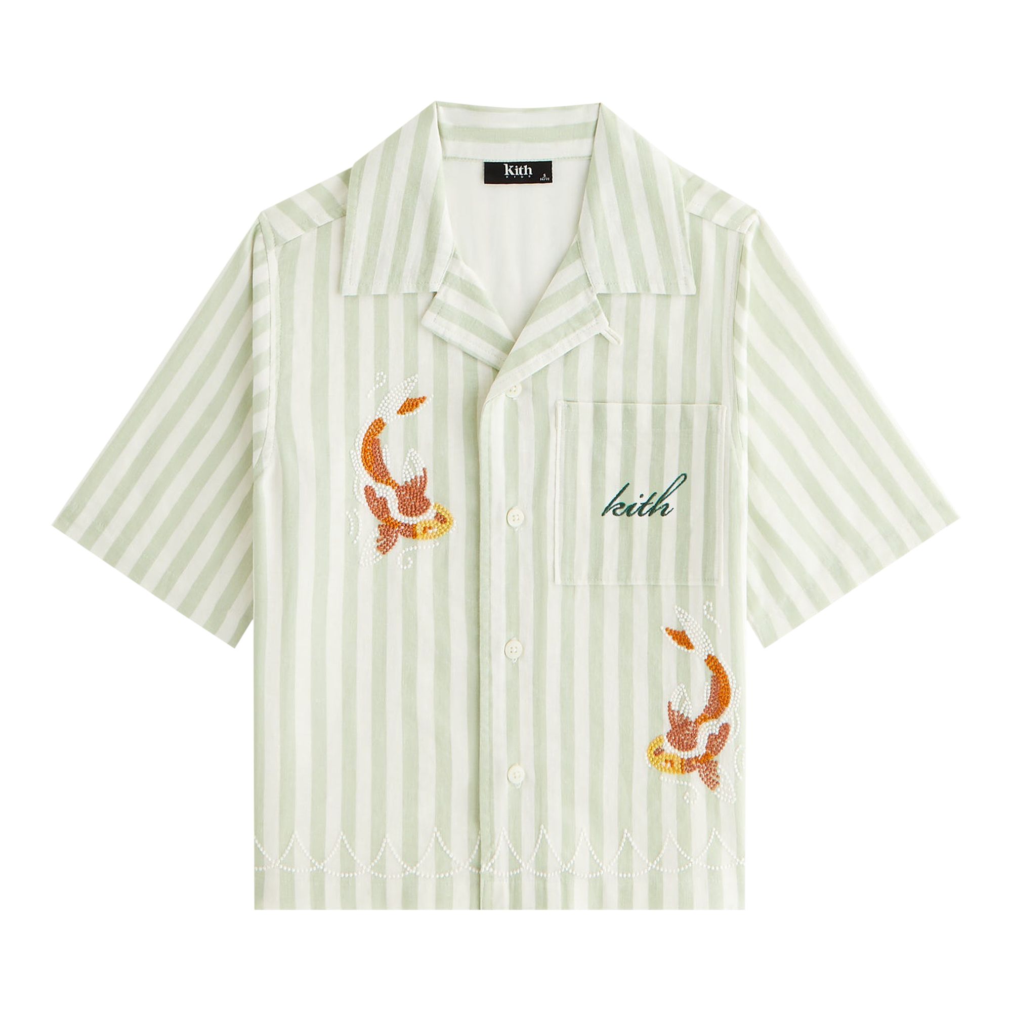 Pre-owned Kith Embroidered Thompson Camp Shirt 'sage' | Green | Kid's Size M