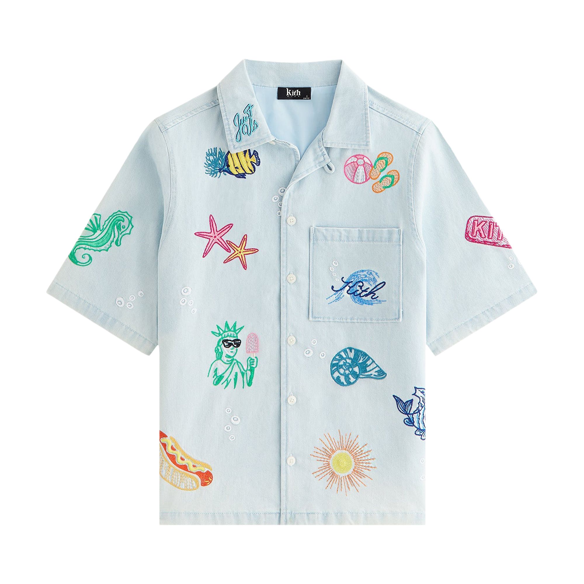 Pre-owned Kith Novelty Thompson Camp Shirt 'light Indigo' | Blue | Kid's Size M