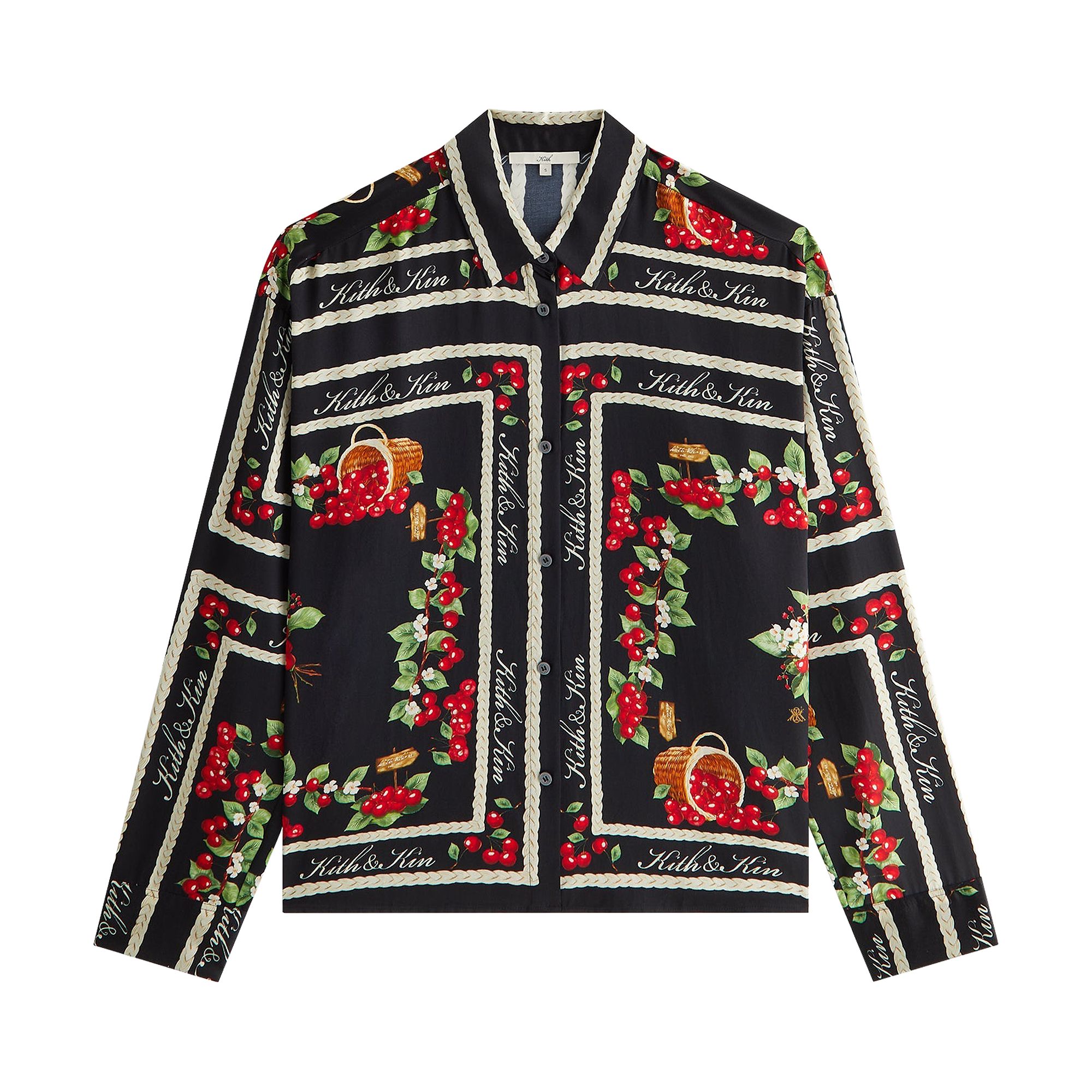 Pre-owned Kith Women Siena Cherry Button Up Shirt 'black' | Women's Size M