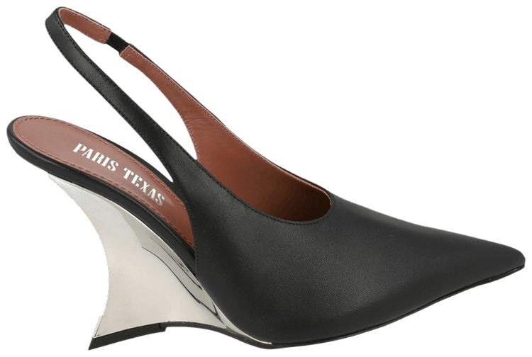 Paris Texas Wmns Nina Slingback Wedge Heel Black Silver