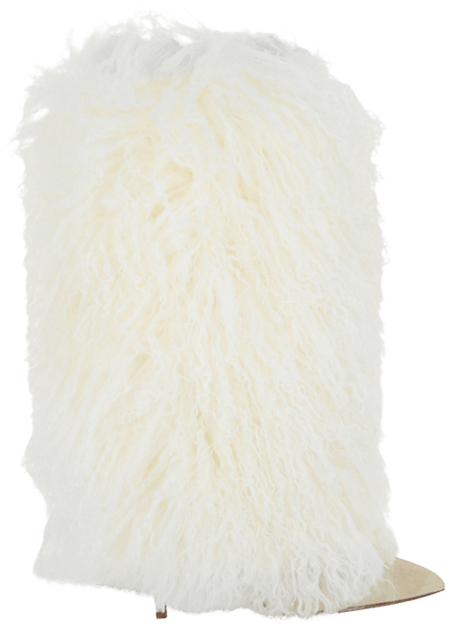 Paris Texas Wmns Furry Mid Calf Boot White
