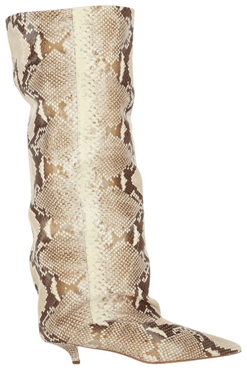 Paris Texas Wmns Ines Printed Python Knee High Boot Chalk