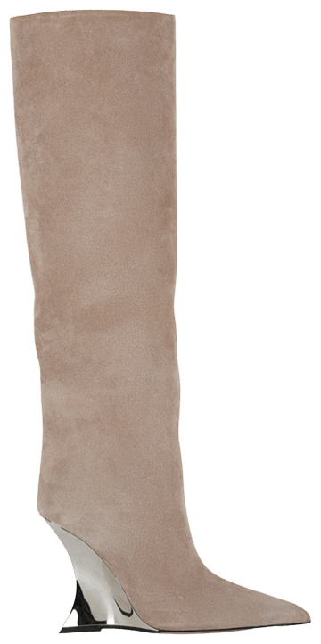 Paris Texas Wmns Nina Suede Knee High Boot Taupe Silver