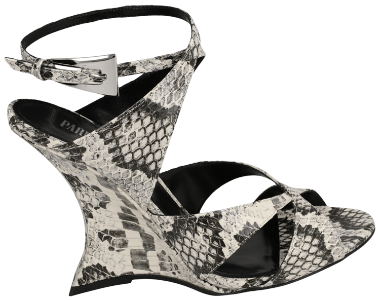 Paris Texas Wmns Python Print Laila Wedge Sandal White