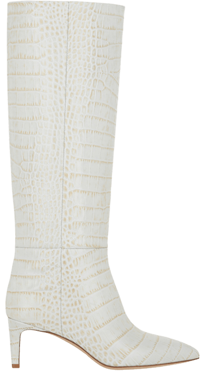 Paris Texas Wmns Croco Embossed Knee High Boot Bone