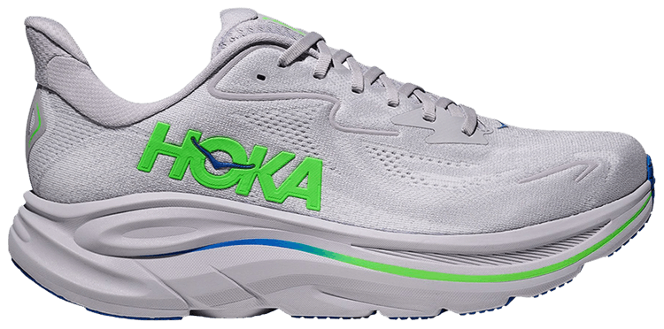 HOKA Clifton 10 2E Wide Ash Grey Neon Green